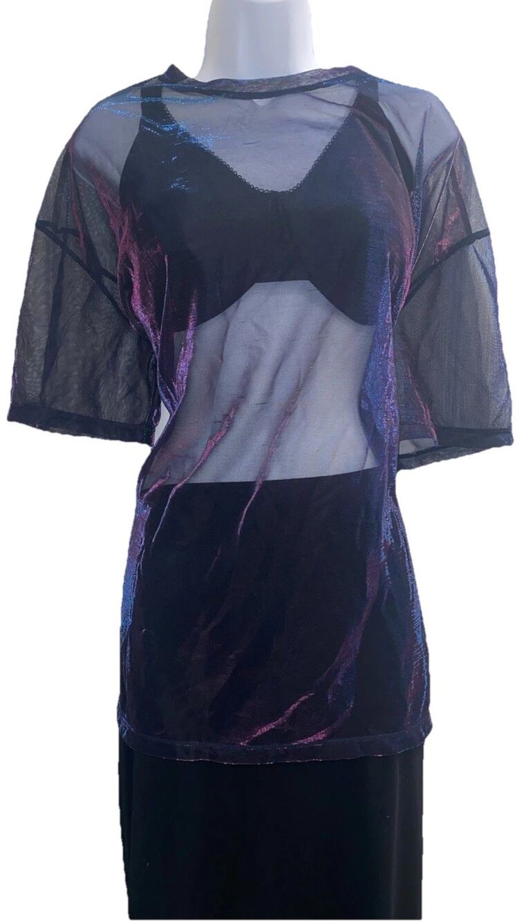 Y2K H&M Divided Large Black Sheer Summer Blouse Goth Whimsigoth Indie Sleaze USA